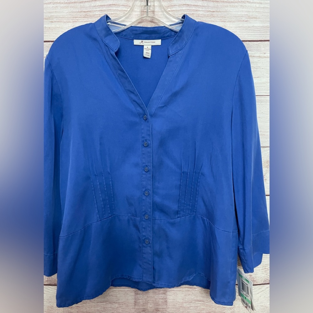 NWT JM Collection Blue 3/4 sleeve 100% Tencel Lyocell Button Shirt Size 8